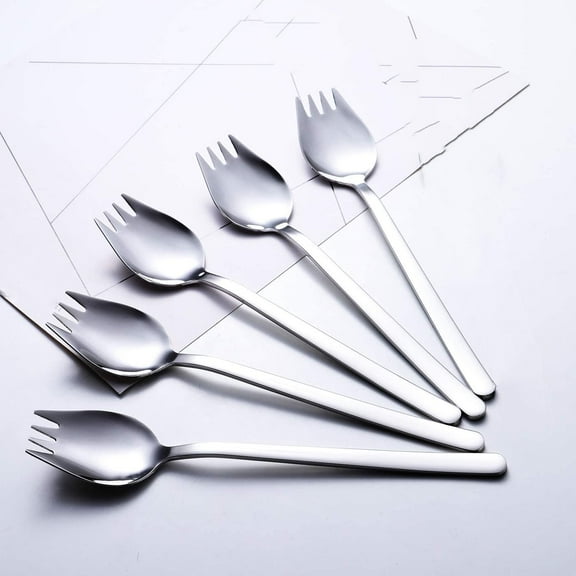 GIXUSIL Stainless Steel 18/10 Sporks Titanium Metal Spork Set of 5, Spoon Fork in One, 201.3 cm (8.2 inch) Long Handle Eco-Friendly Silverware Cutlery for Outdoor Travel Camping Buffet Forks