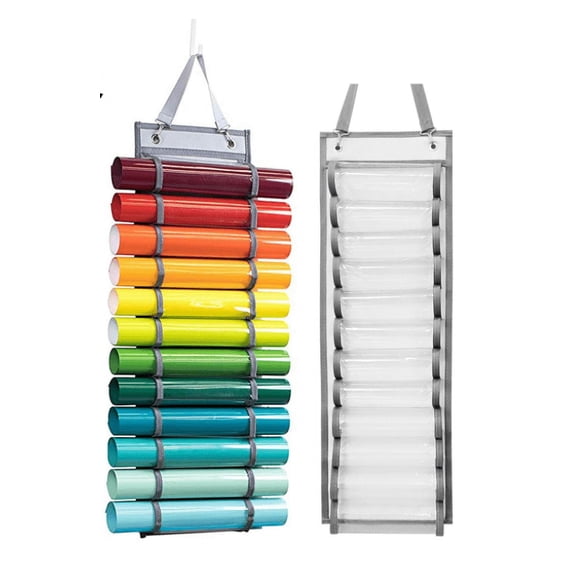 Torubia Vinyl Roll Storage Rack-Round Wall Hanging Bag Suspension with 12 Compartments for Design Drawings/Heat Transfer Stickers/Colored Paper （Gray）