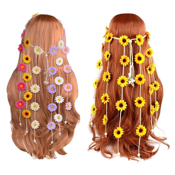 Tutuviw Sunflower Headband, 2 Pcs Adjustable Headband or Crown, Hair Accessories, Costume Headwear for Women and People Attending Special Occasions, Wedding Party, Multicolor