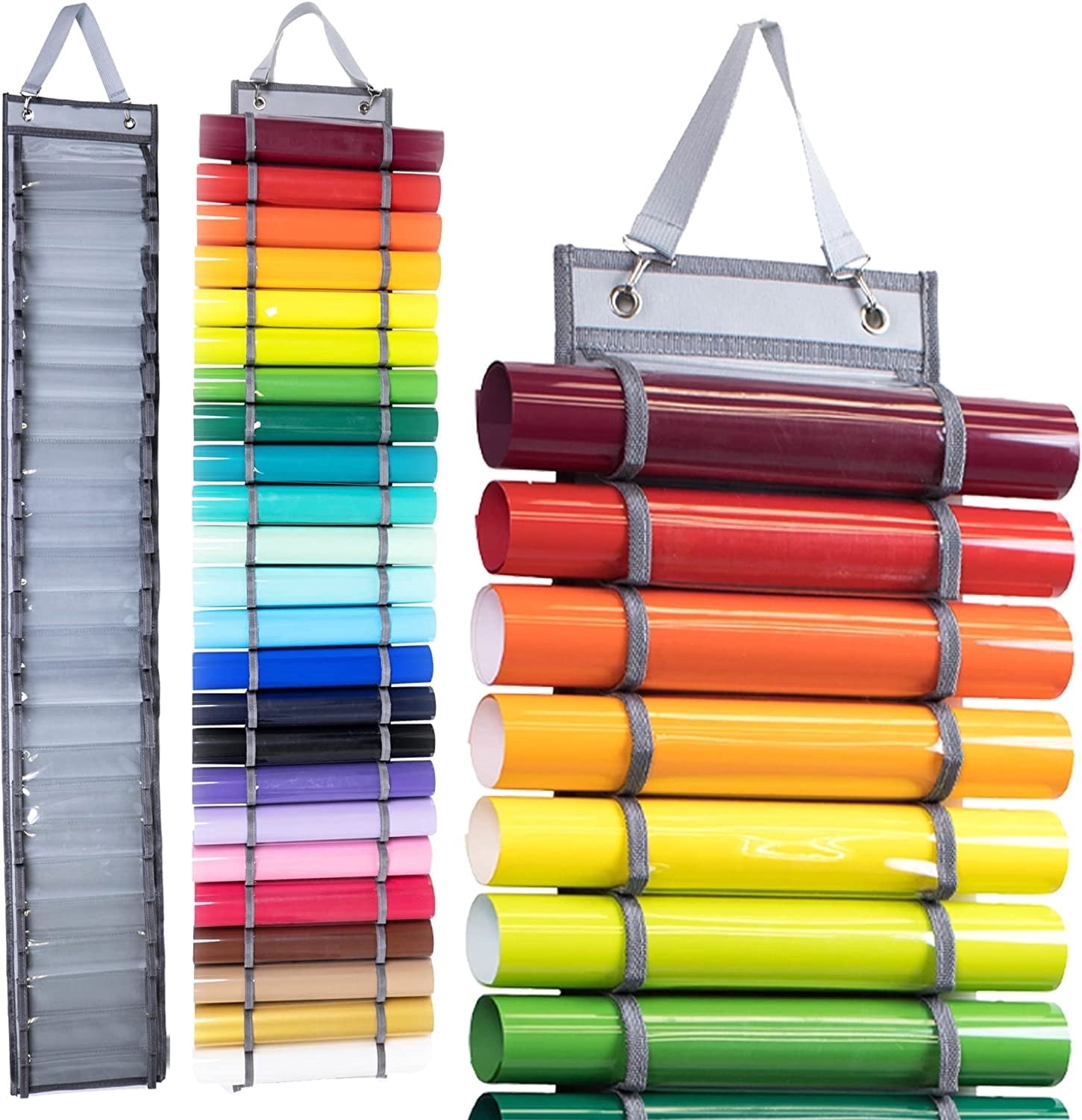 GIXUSIL Vinyl Organizer, Vinyl Roll Holder - Craft Vinyl Storage Organizer Rack - Wall Mount, Hanging Closet, Studio, or Over the Door Cricut Organizer - Cricut Accessories - 24 Compartments，Gray