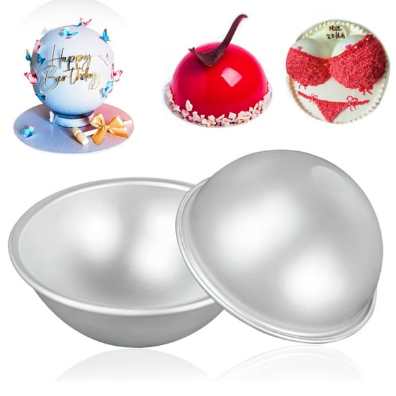 GIXUSIL2-Pack 4 x 2 inch Deep Aluminum Hemisphere Pan ,Aluminum Ball/Hemisphere Pan, Anodised Aluminium Cake Tin, Silver