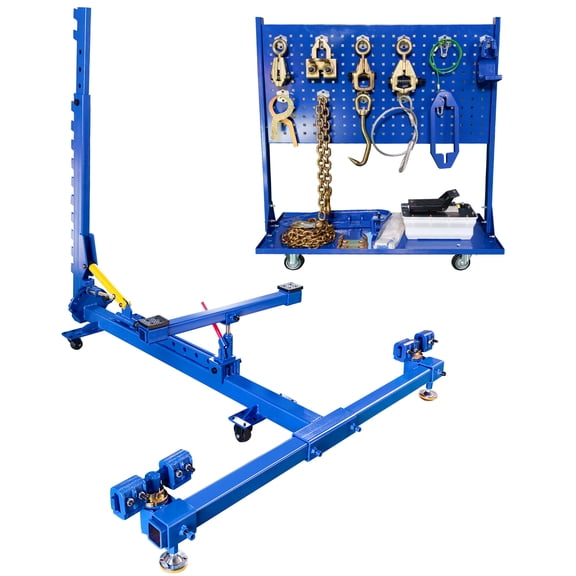 GIYI 6T Auto Body Frame Puller Straightener, 6600lb/3000kg Hydraulic Car Body Repair Tool with 35° Pulling Tower, 100-145 PSI Air Supply, 16PCS Straightening Tools, Portable Frame Straightener