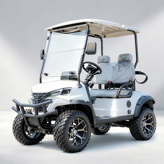GIYI Electric Golf Cart, 2 Passenger, 20 MPH Top Speed, 44 Mile Range, 5KW Motor, 60V Battery, with Backup Camera, Rear Parking Sensors, IPS Display, Hitch Ball, LED Lights, 14" Wheels, White
