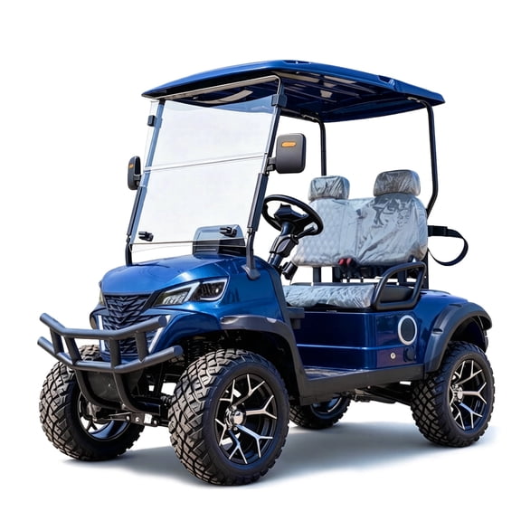 GIYI Electric Golf Cart, 2 Passenger, 20 MPH Top Speed, 44 Mile Range, 5KW Motor, 60V Battery, with Backup Camera, Rear Parking Sensors, IPS Display, Hitch Ball, LED Lights, 14" Wheels, Blue