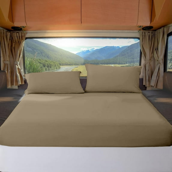 ABORN RV Twin 28” X 80” Giza-Egyptian-Cotton 800 TC Bedsheet 12" Deep Pockets 4-PC Taupe