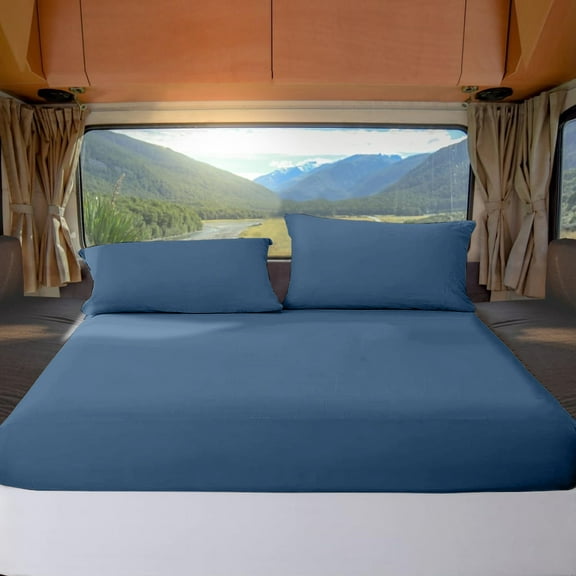 ABORN RV Three Quarter 48" X 75" Giza-Egyptian-Cotton 700 TC Bedsheet 10" Deep Pockets 4-PC Mediterranean Blue