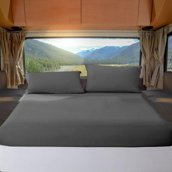 ABORN RV Three Quarter 48" X 75" Giza-Egyptian-Cotton 700 TC Bedsheet 8" Deep Pockets 4-PC Dark Grey