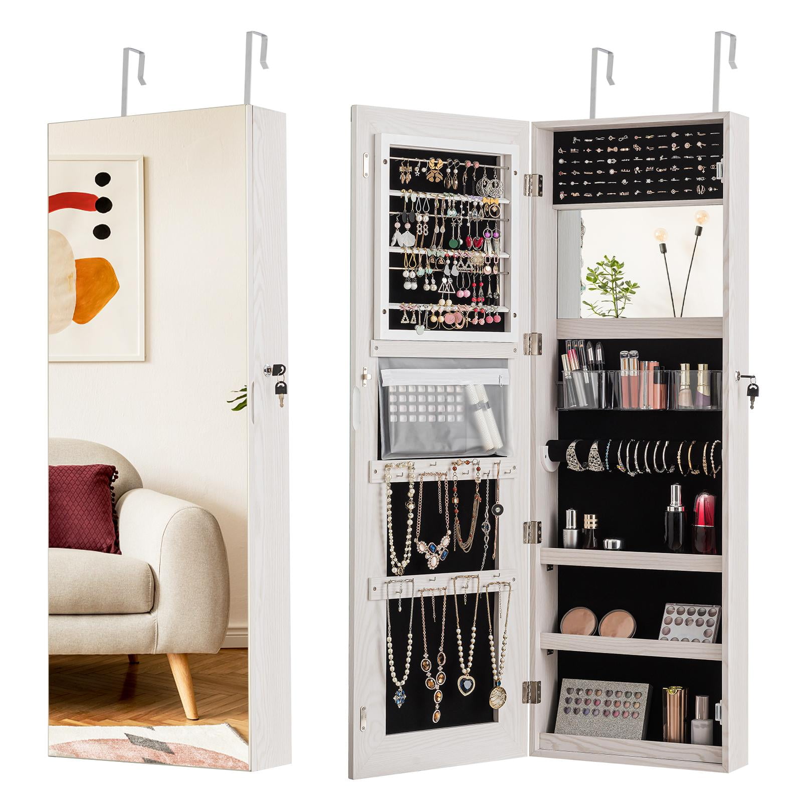 GIantex Lockable Jewelry Armoire Wall Door Mounted, Frameless