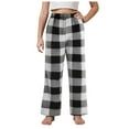 thumbnail image 1 of GIrls Pants Kids Casual Plaid Loose Straight Leg Drawstring Sports Pajama Trousers Toddler Pants Black 7 Years-8 Years, 1 of 7