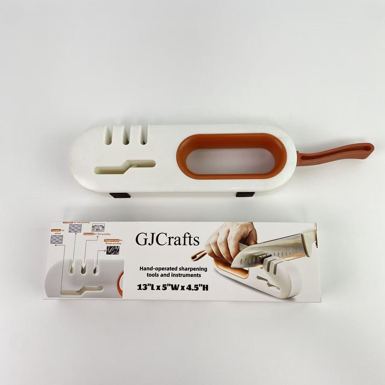 GJCrafts Hand-operated sharpening tools and instruments,Premium Knife Sharpener, Hangable 4-in-1 Kitchen Scissors Sharpener 4-Stage Diamond Really Works for Ceramic and Steel Knives, Scissors