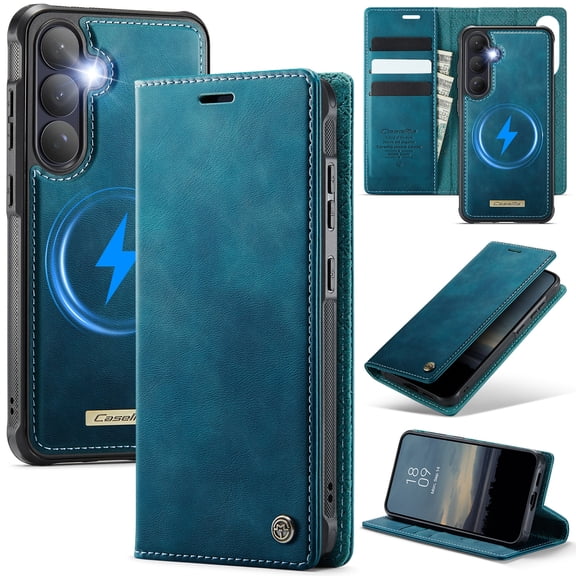 GJL 2-in-1 Magnetic Wallet Case for Samsung Galaxy S26 FE, RFID Blocking Detachable PU Leather TPU Flip Kickstand Cover, Compatible with MagSafe, Green
