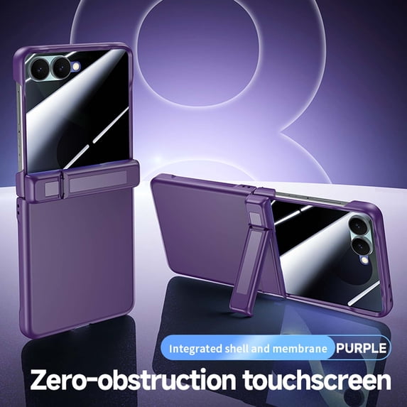 GJL Case for Samsung Galaxy Z Flip8, Rigid Plastic Shockproof Phone Cover with Stable Kickstand, Built-in Tempered Glass Screen Protector, Universal Foldable Hinge Protection, D