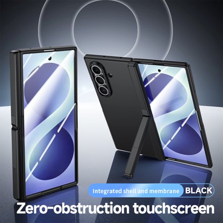 GJL Case for Samsung Galaxy Z Fold8 Ultra, Rigid Plastic Shockproof Phone Cover with Stable Kickstand, Built-in Tempered Glass Screen Protector, Universal Foldable Hinge Protection, Black
