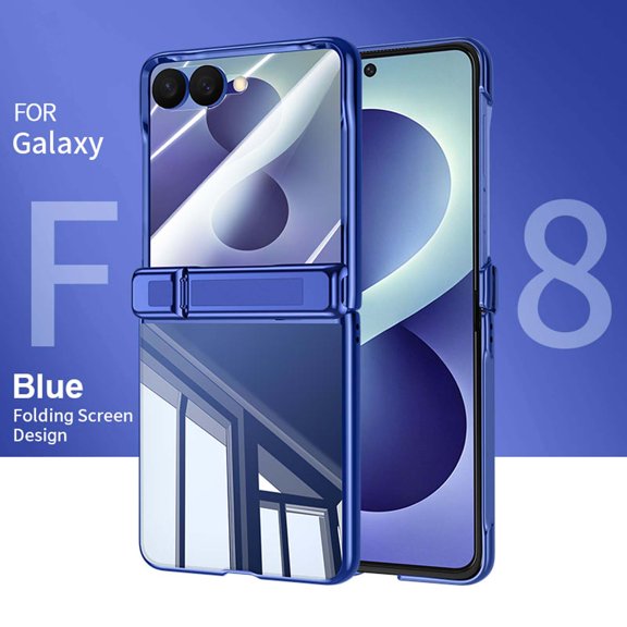 GJL Clear Case with Hidden Kickstand for Samsung Galaxy Z Flip8, Built-in Tempered Glass Screen Protector and Full Hinge Protection, Anti-Scratch Shockproof Protective Cover, Blue