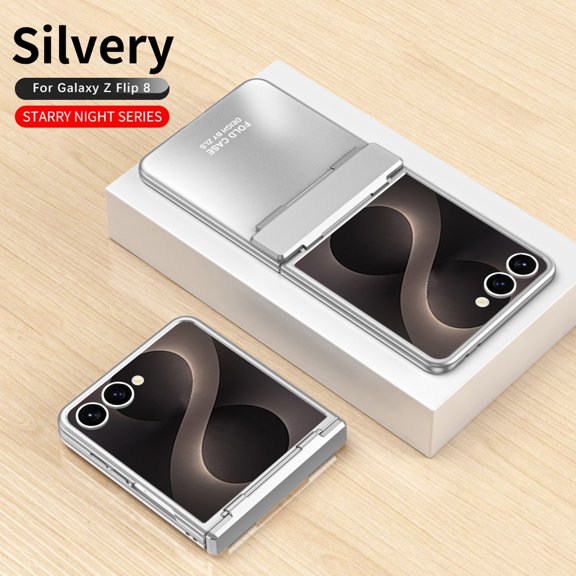 GJL Electroplated Case for Samsung Galaxy Z Flip8, Rigid Plastic Shockproof Phone Cover with Central Axis Hinge Protection, Raised Edge Screen Camera Guard, Anti-Fingerprint, Silver