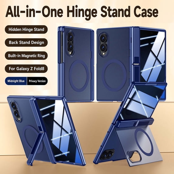 GJL Frosted Case for Samsung Galaxy Z Fold 8, Rigid Plastic Magnetic Phone Cover with Dual Kickstand, Built-in Tempered Glass Screen Protector and Hinge Protection, B