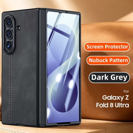 GJL Premium Leather Grain Protective Case for Samsung Galaxy Z Fold8 Ultra, Hinge Protection Phone Cover with Built-in Tempered Glass Screen Protector, Raised Edge, Darkgray