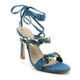 thumbnail image 1 of GJPBGK Women's Blue Denim Stiletto High Heel Sandals with Gold Accents Good for Weddings, Parties, and Casual Outfits, 1 of 5