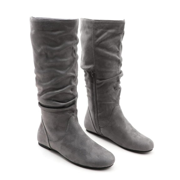 GJPBGK Women’s Boots Knee High Slouch Boots with Side Zipper Comfortable Pull-On Suede Flat Fall & Winter Fashion Boots