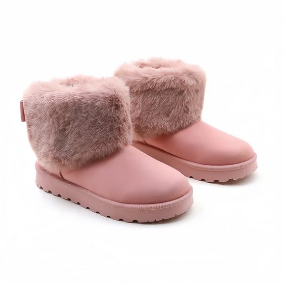 GJPBGK Women Winter Warm Snow Boots Faux Fur Lined Suede Pull-On Platform Ankle Boots Cozy Outdoor Casual Footwear