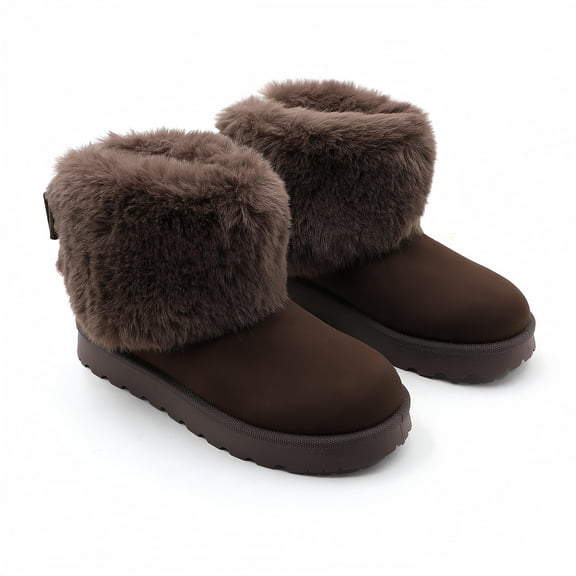 GJPBGK Women Winter Warm Snow Boots Faux Fur Lined Suede Pull-On Platform Ankle Boots Cozy Outdoor Casual Footwear