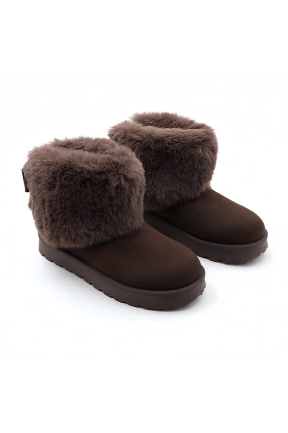 Women Winter Warm Snow Boots Faux Fur Lined Suede Pull-On Platform Ankle Boots Cozy Outdoor Casual Footwear
