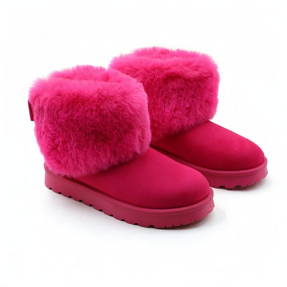 GJPBGK Women Winter Warm Snow Boots Faux Fur Lined Suede Pull-On Platform Ankle Boots Cozy Outdoor Casual Footwear