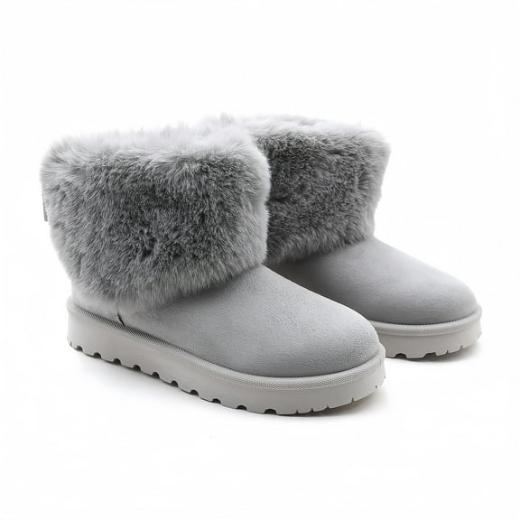 GJPBGK Women Winter Warm Snow Boots Faux Fur Lined Suede Pull-On Platform Ankle Boots Cozy Outdoor Casual Footwear