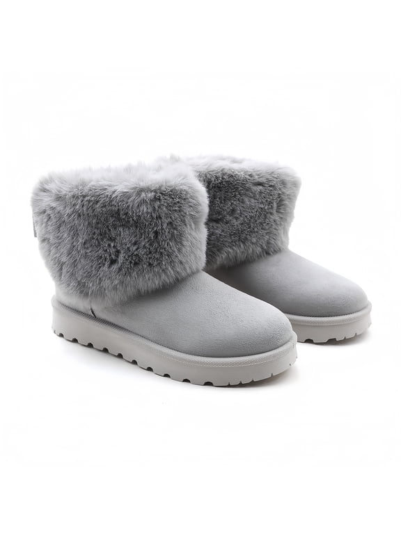 Women Winter Warm Snow Boots Faux Fur Lined Suede Pull-On Platform Ankle Boots Cozy Outdoor Casual Footwear