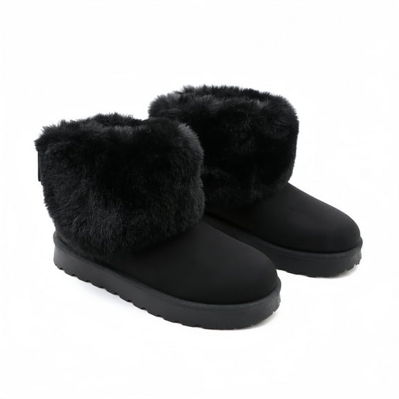 GJPBGK Women Winter Warm Snow Boots Faux Fur Lined Suede Pull-On Platform Ankle Boots Cozy Outdoor Casual Footwear