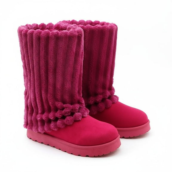 GJPBGK Women Winter Snow Boots Faux-Fur Lined Warm Mid Calf Suede Platform Flat Outdoor Fashion Fur Boots