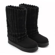 GJPBGK Women Winter Snow Boots Faux-Fur Lined Warm Mid Calf Suede Platform Flat Outdoor Fashion Fur Boots
