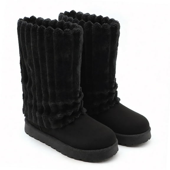 GJPBGK Women Winter Snow Boots Faux-Fur Lined Warm Mid Calf Suede Platform Flat Outdoor Fashion Fur Boots