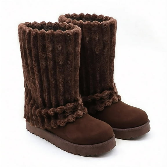 GJPBGK Women Winter Snow Boots Faux-Fur Lined Warm Mid Calf Suede Platform Flat Outdoor Fashion Fur Boots