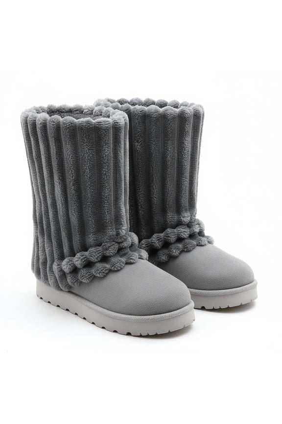 Women Winter Snow Boots Faux-Fur Lined Warm Mid Calf Suede Platform Flat Outdoor Fashion Fur Boots