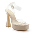 thumbnail image 1 of GJPBGK Women Platform Stiletto Heels Clear Strap Sandals with Flared Heel and Gold Buckles Comfortable Thick Sole Heel for Daily Wear, 1 of 7