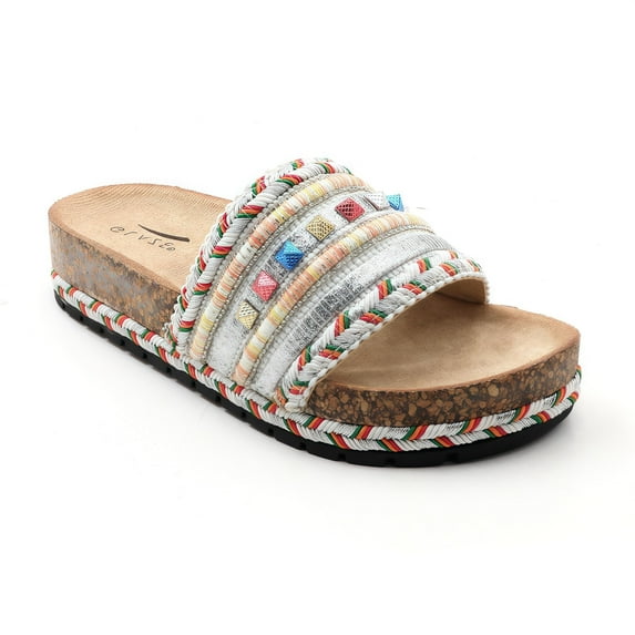 GJPBGK Women’s Boho Platform Slide Sandals Colorful Open-Toe Summer Flats for Walking, Vacation, Travel & Everyday Outfits