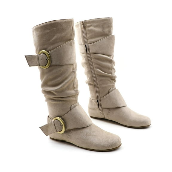 GJPBGK Women’s Boots Knee High Slouchy Boots Suede Faux Fur Lined Side Zipper Buckle Winter Fashion Boots