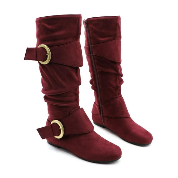 GJPBGK Women’s Boots Knee High Slouchy Boots Suede Faux Fur Lined Side Zipper Buckle Winter Fashion Boots