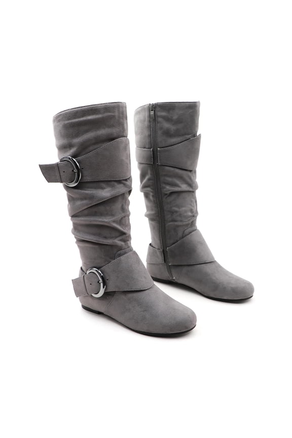 Women’s Boots Knee High Slouchy Boots Suede Faux Fur Lined Side Zipper Buckle Winter Fashion Boots