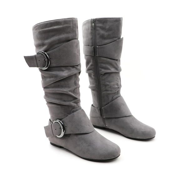 GJPBGK Women’s Boots Knee High Slouchy Boots Suede Faux Fur Lined Side Zipper Buckle Winter Fashion Boots