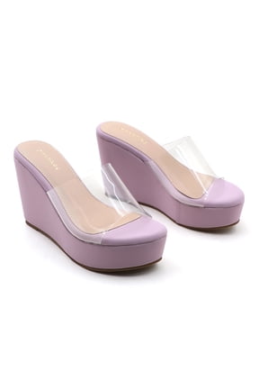Women's Clear Strap Cork Wedge Sandals, Open Toe Platform Mules, Slip-On Summer Heels