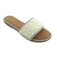 thumbnail image 1 of GJPBGK Women's Lustrous Pearl Flat Sandals - Glitter Rhinestone Jewelry Slip-On Slippers, Round Toe Open-Toe Casual Beach Wedding Shoes, Comfortable Summer Sandals for Women, Sizes 6-10, 1 of 6