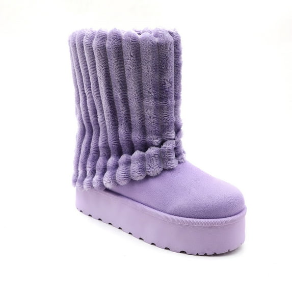 GJPBGK Women’s Warm Fuzzy Knit Mid-Calf Winter Snow Boots Cozy Outdoor Footwear Platform Flat Comfort Outdoor Winter Fashion Boots