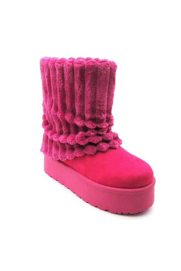 Women’s Warm Fuzzy Knit Mid-Calf Winter Snow Boots Cozy Outdoor Footwear Platform Flat Comfort Outdoor Winter Fashion Boots