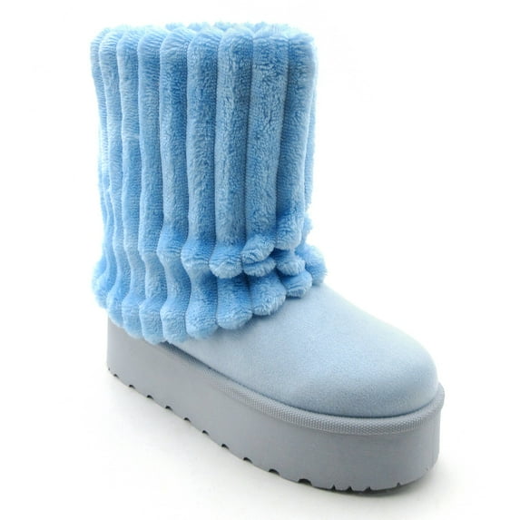 GJPBGK Women’s Warm Fuzzy Knit Mid-Calf Winter Snow Boots Cozy Outdoor Footwear Platform Flat Comfort Outdoor Winter Fashion Boots