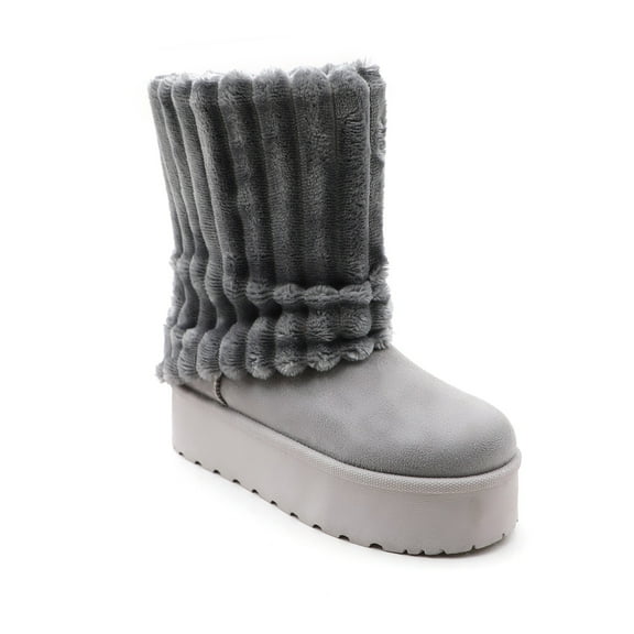 GJPBGK Women’s Warm Fuzzy Knit Mid-Calf Winter Snow Boots Cozy Outdoor Footwear Platform Flat Comfort Outdoor Winter Fashion Boots