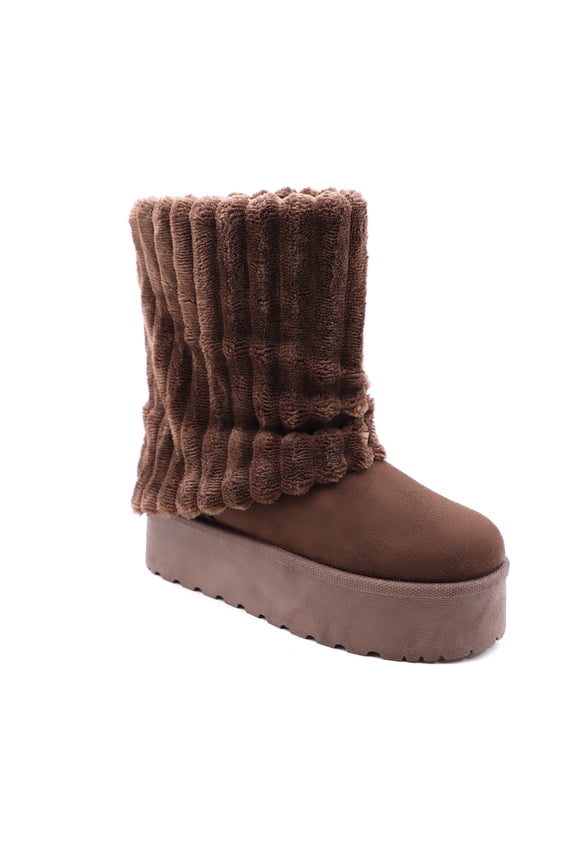 Women’s Warm Fuzzy Knit Mid-Calf Winter Snow Boots Cozy Outdoor Footwear Platform Flat Comfort Outdoor Winter Fashion Boots