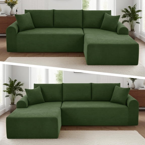 GJQ 103" Boneless Couches, Modular Sectional Sofa with Oversized Chaise, L-Shape Cloud Couch with Deep Seat, for Living Room，No Assembly Required(Green,Corduroy,Right Facing Chaise)