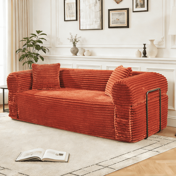 GJQ 82.67'' Folding Sofa Bed,Convertible Sofa Bed with Pillow ,Comfy Floor Couch Lounge Sleeper Bed for Living Room/Bedroom,Lounge (Corduroy Orange)